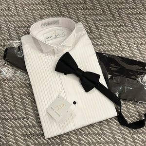 Brand NEW boys size M white tuxedo shirt, black tie and cumberbund